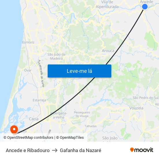 Ancede e Ribadouro to Gafanha da Nazaré map
