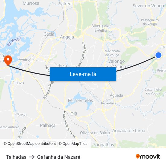 Talhadas to Gafanha da Nazaré map