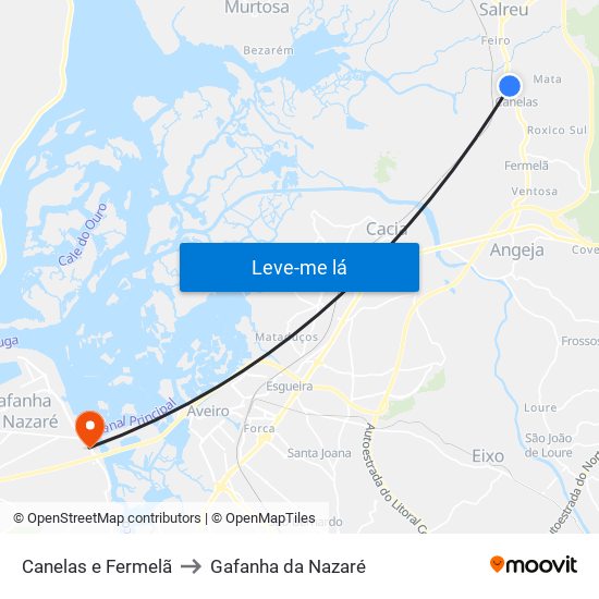 Canelas e Fermelã to Gafanha da Nazaré map