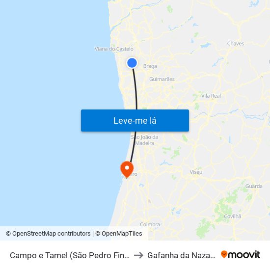 Campo e Tamel (São Pedro Fins) to Gafanha da Nazaré map