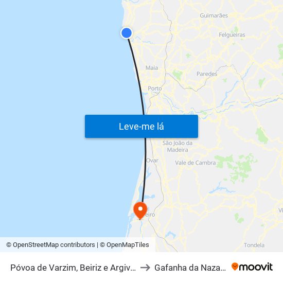 Póvoa de Varzim, Beiriz e Argivai to Gafanha da Nazaré map