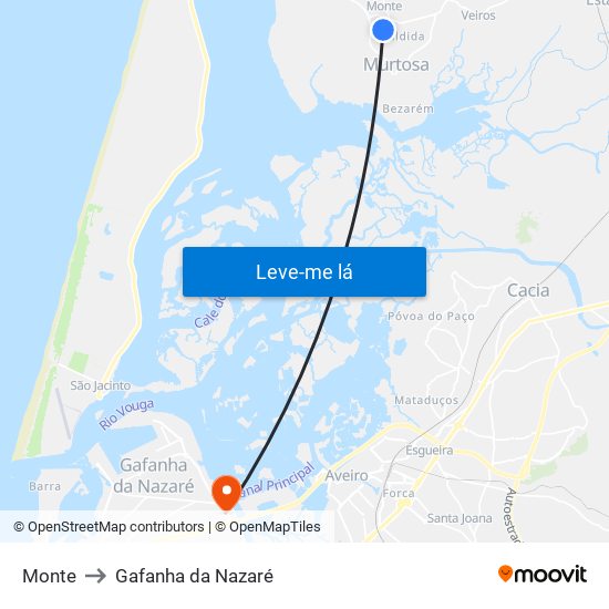 Monte to Gafanha da Nazaré map