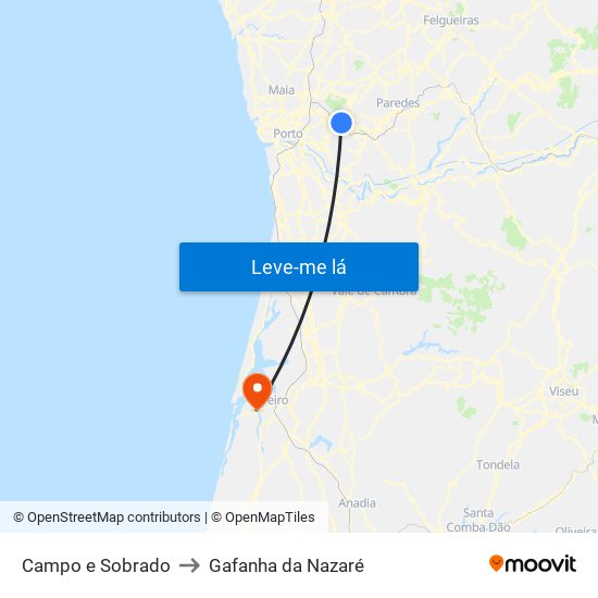 Campo e Sobrado to Gafanha da Nazaré map