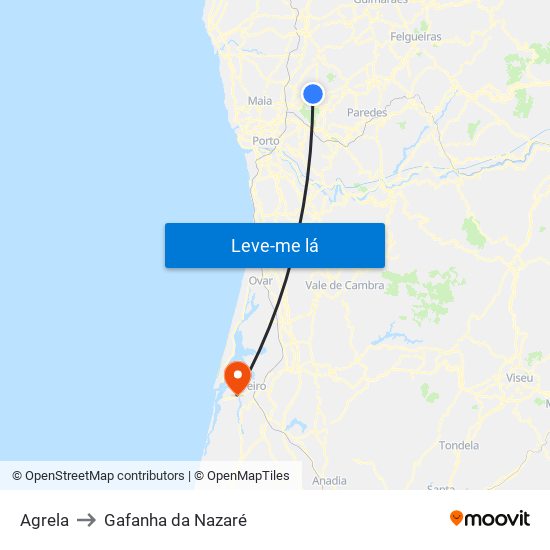 Agrela to Gafanha da Nazaré map