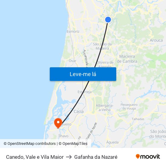 Canedo, Vale e Vila Maior to Gafanha da Nazaré map