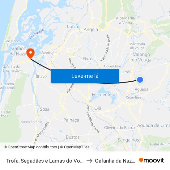 Trofa, Segadães e Lamas do Vouga to Gafanha da Nazaré map