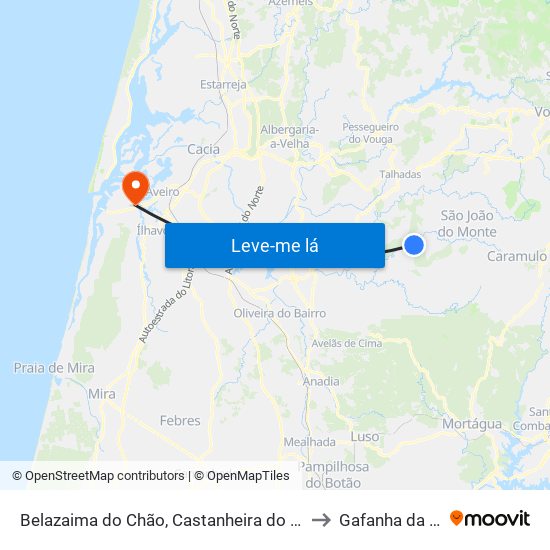 Belazaima do Chão, Castanheira do Vouga e Agadão to Gafanha da Nazaré map