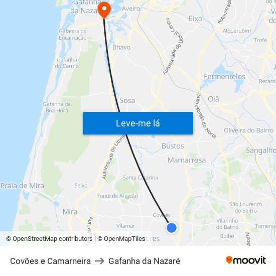 Covões e Camarneira to Gafanha da Nazaré map