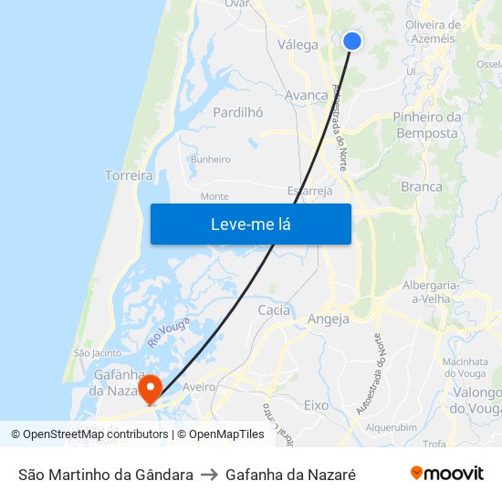 São Martinho da Gândara to Gafanha da Nazaré map