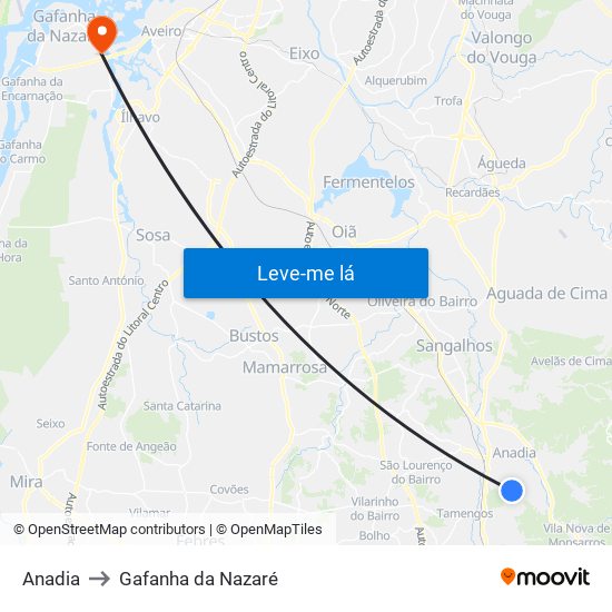 Anadia to Gafanha da Nazaré map