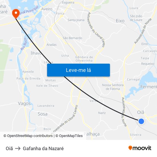 Oiã to Gafanha da Nazaré map