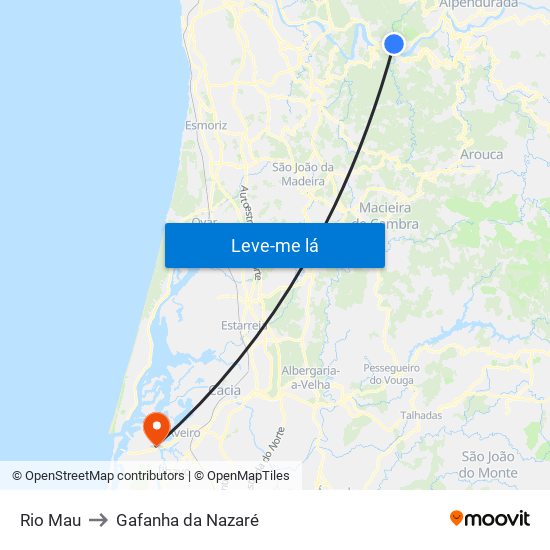 Rio Mau to Gafanha da Nazaré map