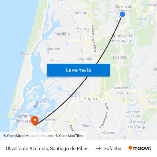 Oliveira de Azeméis, Santiago de Riba-Ul, Ul, Macinhata da Seixa e Madail to Gafanha da Nazaré map