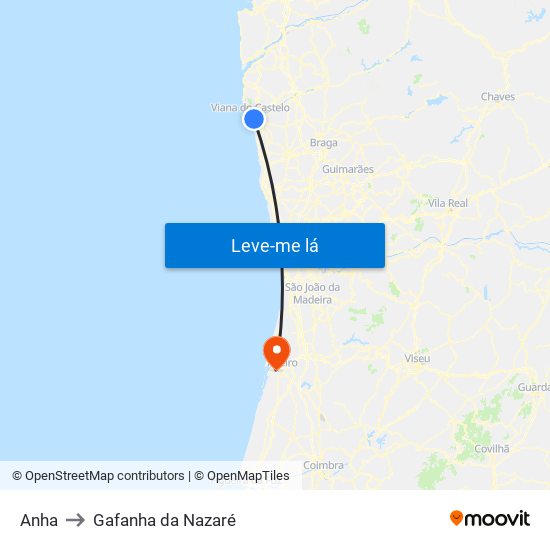 Anha to Gafanha da Nazaré map