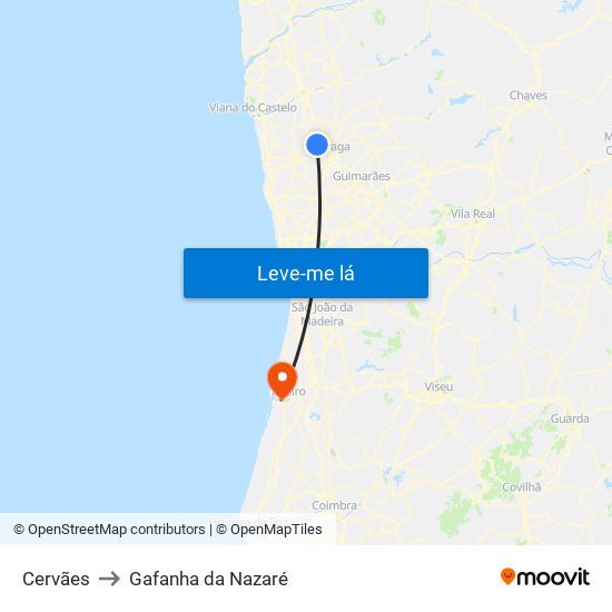 Cervães to Gafanha da Nazaré map