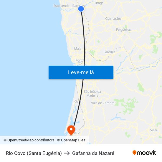 Rio Covo (Santa Eugénia) to Gafanha da Nazaré map