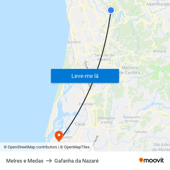 Melres e Medas to Gafanha da Nazaré map