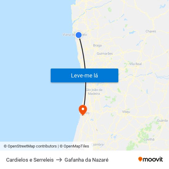 Cardielos e Serreleis to Gafanha da Nazaré map