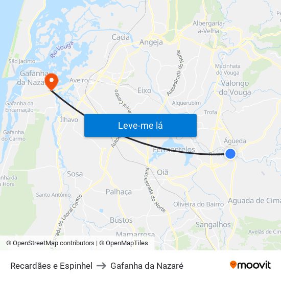 Recardães e Espinhel to Gafanha da Nazaré map