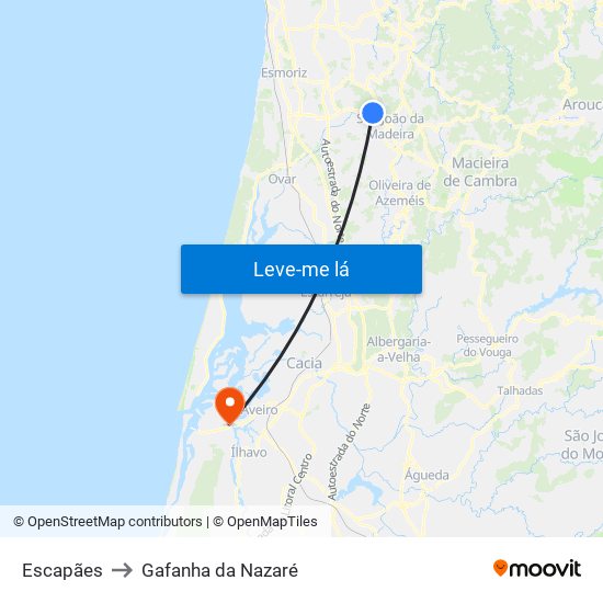 Escapães to Gafanha da Nazaré map