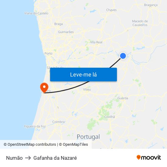 Numão to Gafanha da Nazaré map