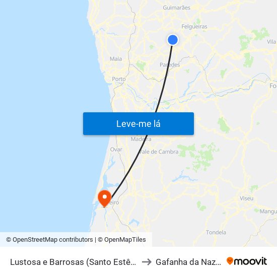 Lustosa e Barrosas (Santo Estêvão) to Gafanha da Nazaré map