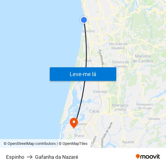 Espinho to Gafanha da Nazaré map