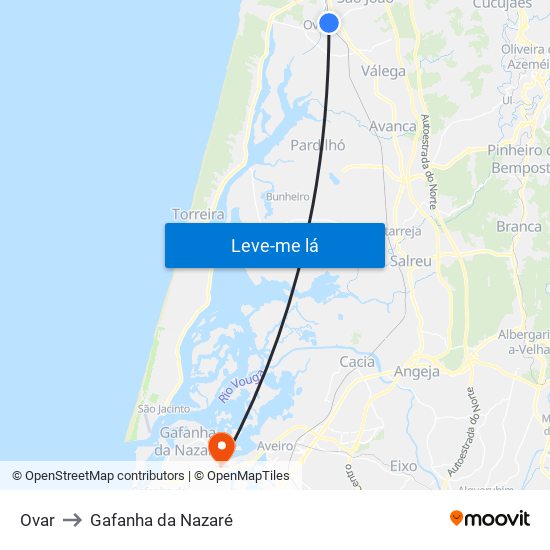 Ovar to Gafanha da Nazaré map