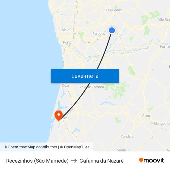 Recezinhos (São Mamede) to Gafanha da Nazaré map
