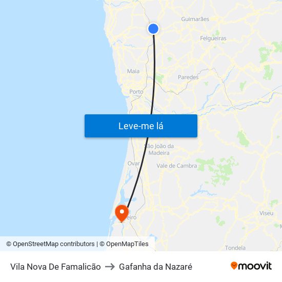 Vila Nova De Famalicão to Gafanha da Nazaré map