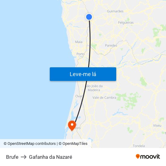 Brufe to Gafanha da Nazaré map