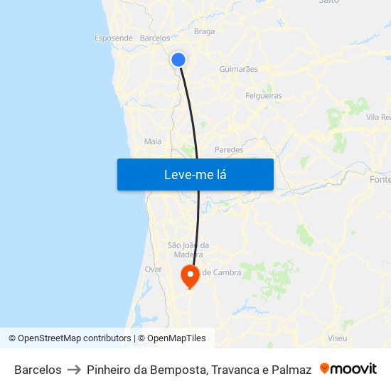 Barcelos to Pinheiro da Bemposta, Travanca e Palmaz map