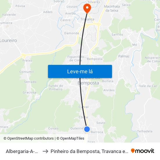 Albergaria-A-Velha to Pinheiro da Bemposta, Travanca e Palmaz map