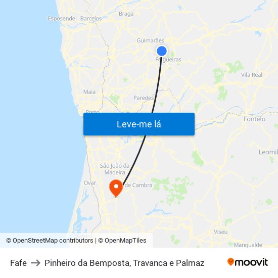 Fafe to Pinheiro da Bemposta, Travanca e Palmaz map