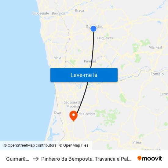 Guimarães to Pinheiro da Bemposta, Travanca e Palmaz map