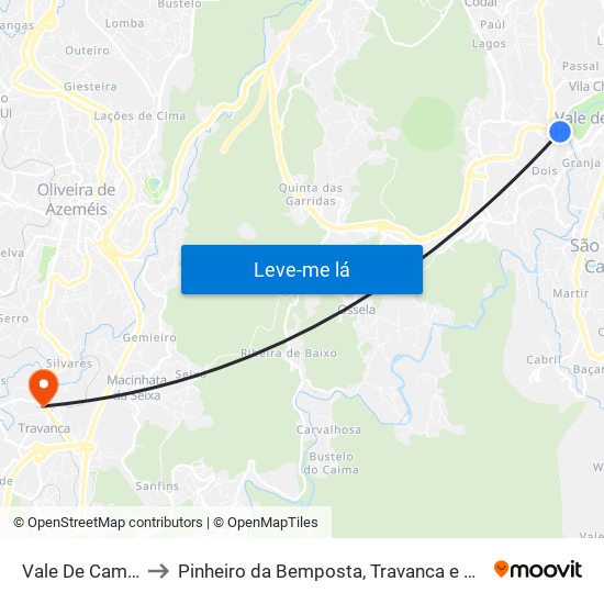 Vale De Cambra to Pinheiro da Bemposta, Travanca e Palmaz map