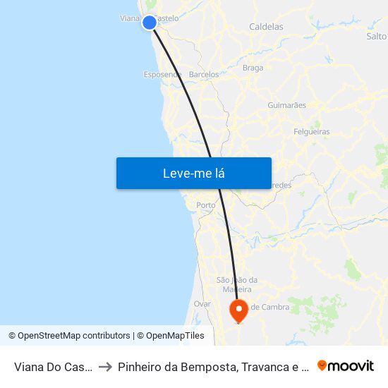 Viana Do Castelo to Pinheiro da Bemposta, Travanca e Palmaz map