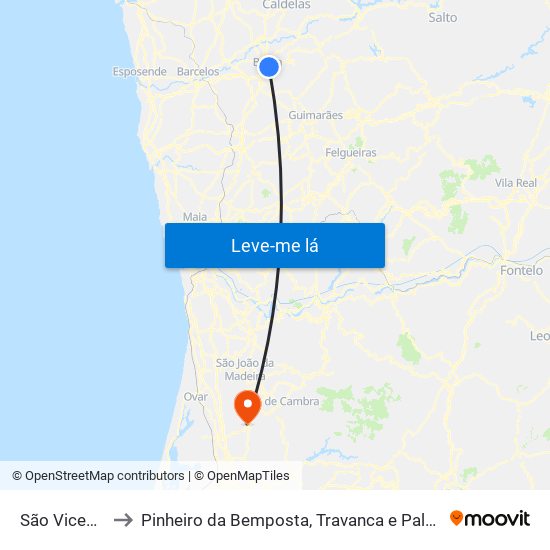 São Vicente to Pinheiro da Bemposta, Travanca e Palmaz map