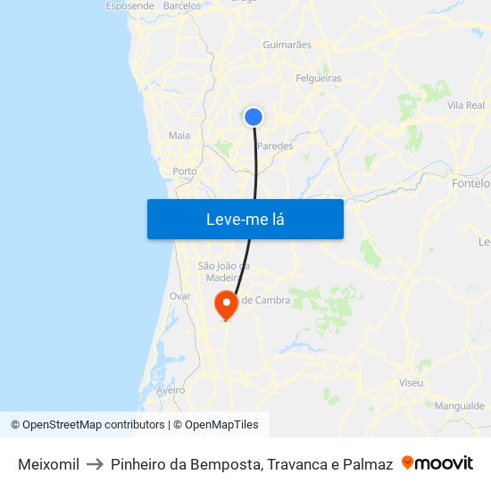 Meixomil to Pinheiro da Bemposta, Travanca e Palmaz map