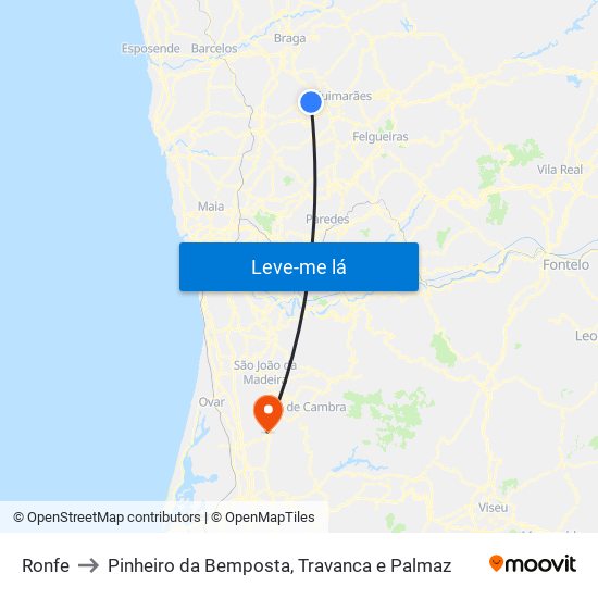 Ronfe to Pinheiro da Bemposta, Travanca e Palmaz map