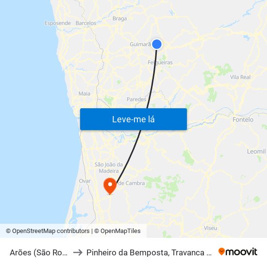 Arões (São Romão) to Pinheiro da Bemposta, Travanca e Palmaz map