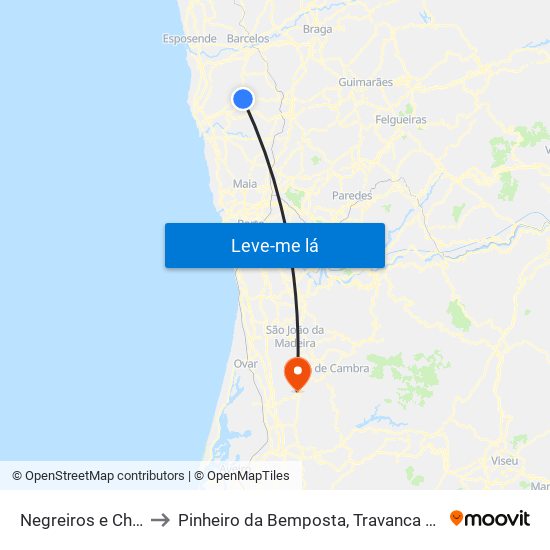 Negreiros e Chavão to Pinheiro da Bemposta, Travanca e Palmaz map