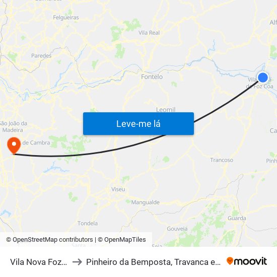 Vila Nova Foz Coa to Pinheiro da Bemposta, Travanca e Palmaz map