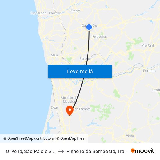 Oliveira, São Paio e São Sebastião to Pinheiro da Bemposta, Travanca e Palmaz map