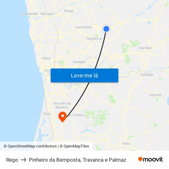 Rego to Pinheiro da Bemposta, Travanca e Palmaz map