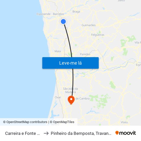 Carreira e Fonte Coberta to Pinheiro da Bemposta, Travanca e Palmaz map