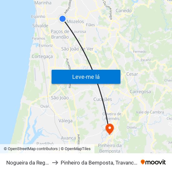 Nogueira da Regedoura to Pinheiro da Bemposta, Travanca e Palmaz map