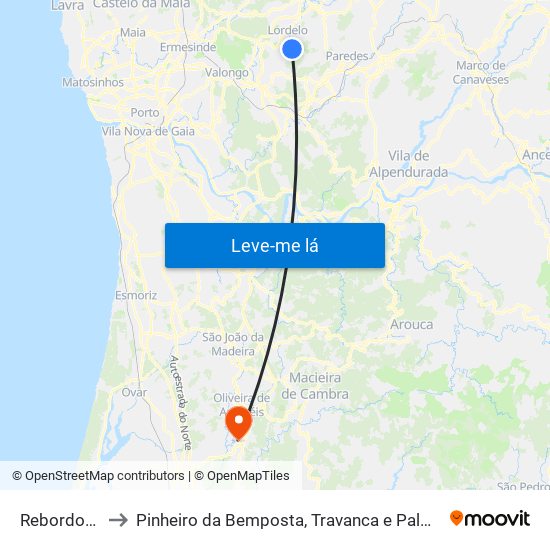 Rebordosa to Pinheiro da Bemposta, Travanca e Palmaz map