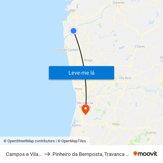 Campos e Vila Meã to Pinheiro da Bemposta, Travanca e Palmaz map