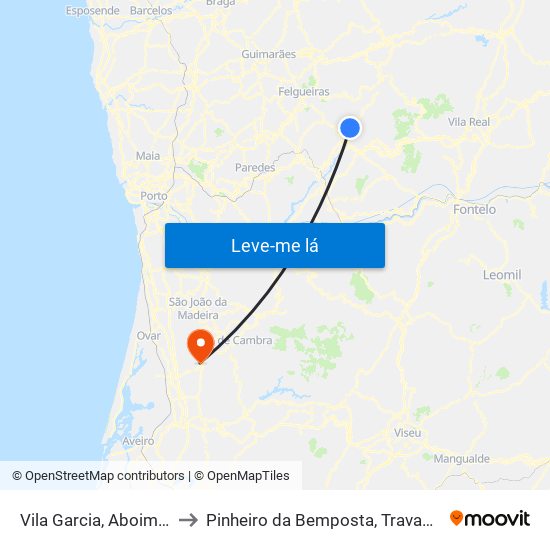 Vila Garcia, Aboim e Chapa to Pinheiro da Bemposta, Travanca e Palmaz map